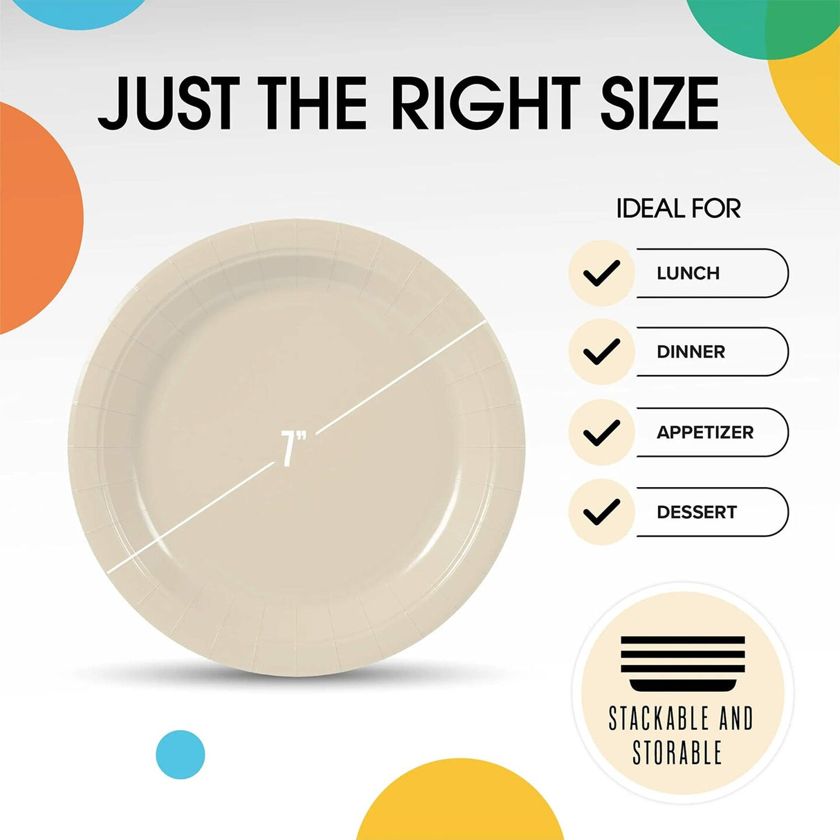100 Count Ivory Paper Plates 7 Inch – Sturdy Disposable Party Plates for All Occasions