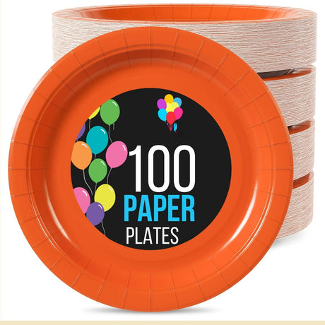 100 Count Orange Paper Plates 7 Inch Durable Disposable Supplies for Parties