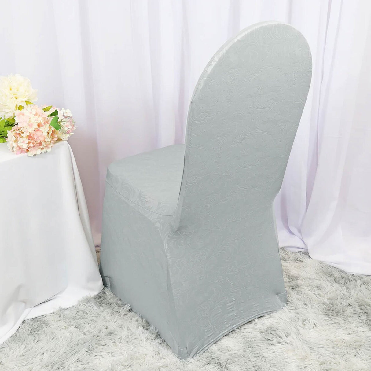 1 Piece Silver Embossed Vintage Spandex Banquet Chair Cover Elegant Event Slipcover