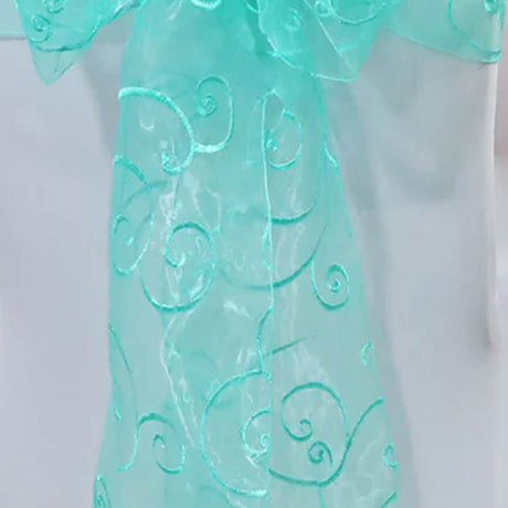 10 Pieces Tiff Blue Or Aqua Blue Embroidered Organza Chair Sashes 8"x108" Luxury Event & Wedding Decor