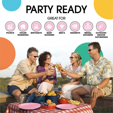 50 Count Pink Paper Plates Disposable Round Party Supplies Stylish Elegant 7 Inch