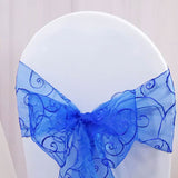 10 Pieces Royal Blue Embroidered Organza Chair Sashes 8"x108" Elegant Wedding & Event Decor