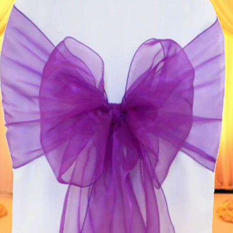 10 Pieces Angle End Organza Chair Sashes 12 by 116 inches Purple