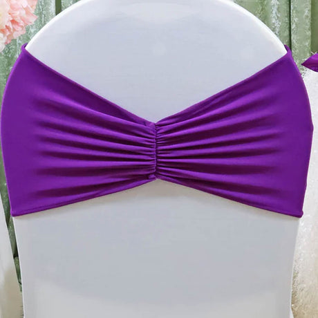 10 Pieces Purple Ruffled Spandex Chair Bands for Stylish Party Seating 8x13 inches