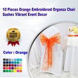 10 Pieces Orange Embroidered Organza Chair Sashes Vibrant Event Decor