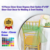 10 Pieces Clover Green Organza Chair Sashes 8"x108" Sheer Chair Decor for Wedding & Event Seating