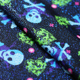 Heart Of Stone Nylon Spandex Fabric - Shiny Red/Green, Heart And Skull Pattern, 58/60" Width (1 Yard)