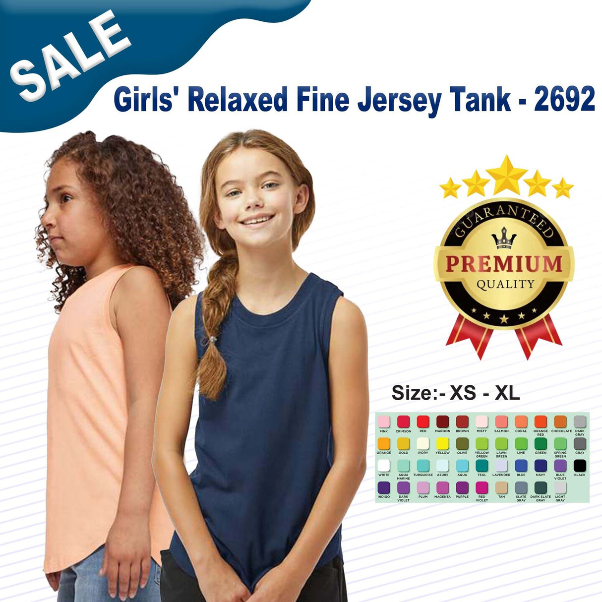 LAT® Girls' Relaxed Fine Jersey Crewneck Sleeve less Tank - 2692