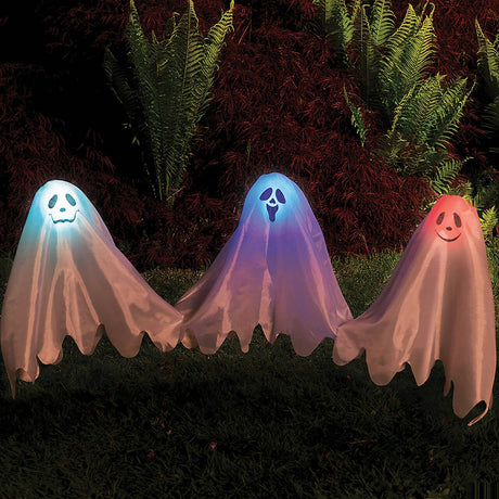 20 Inch Color Changing Ghosts On Posts Family Friendly Halloween Decoration