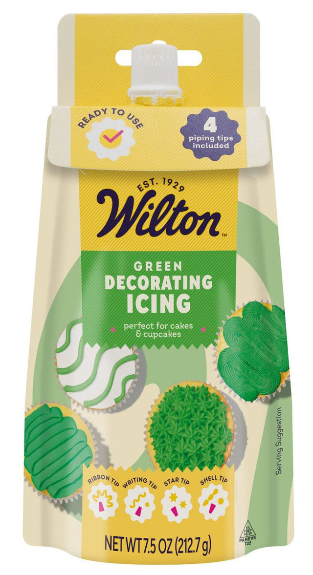 Wilton Green Ready-to-Use Decorator Icing Pouch with 4 Tips – 7.5 oz.