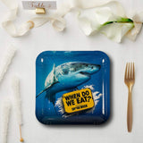 Shark Week Warning Sign Square Paper Plates 9 Inch 8 Count for Sea Life Party
