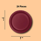 24 Count Burgundy 7 Inch Round Paper Dessert Plates for Wedding Birthday Party Baby Shower Supplies