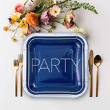 8 Count Happy Birthday Party Blue and Silver Square Paper Dessert Plates