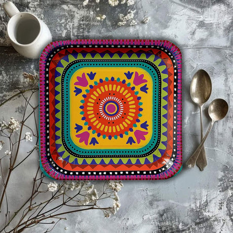 8 Ct. Fiesta Party Square Paper Dessert Plates 7" Colorful Disposable Tableware