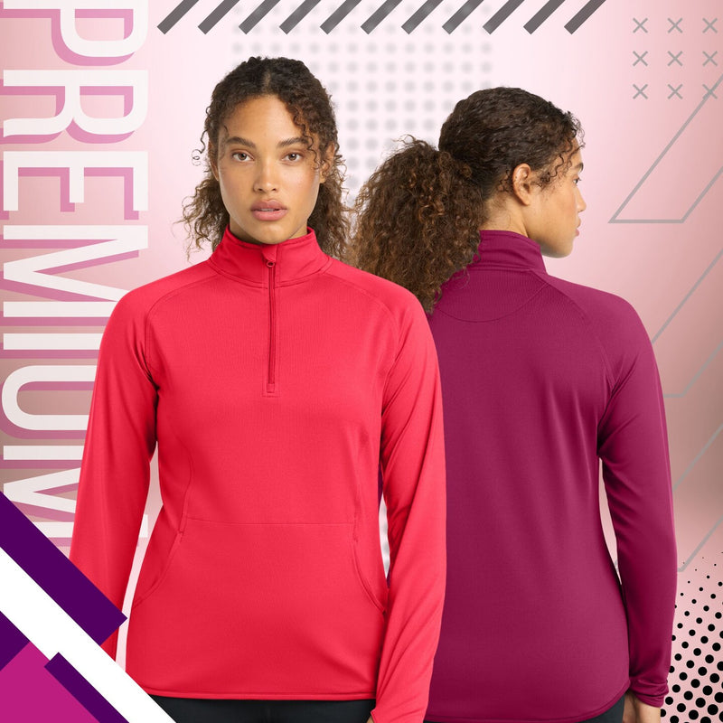 Black Sport-Tek women's stretch quarter zip pullover for fitness training