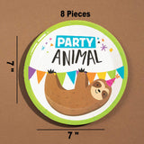 8 Ct. Party Animal Sloth Paper Dessert Plates 7" Disposable Plates, Cute Sloth Birthday Party Tableware