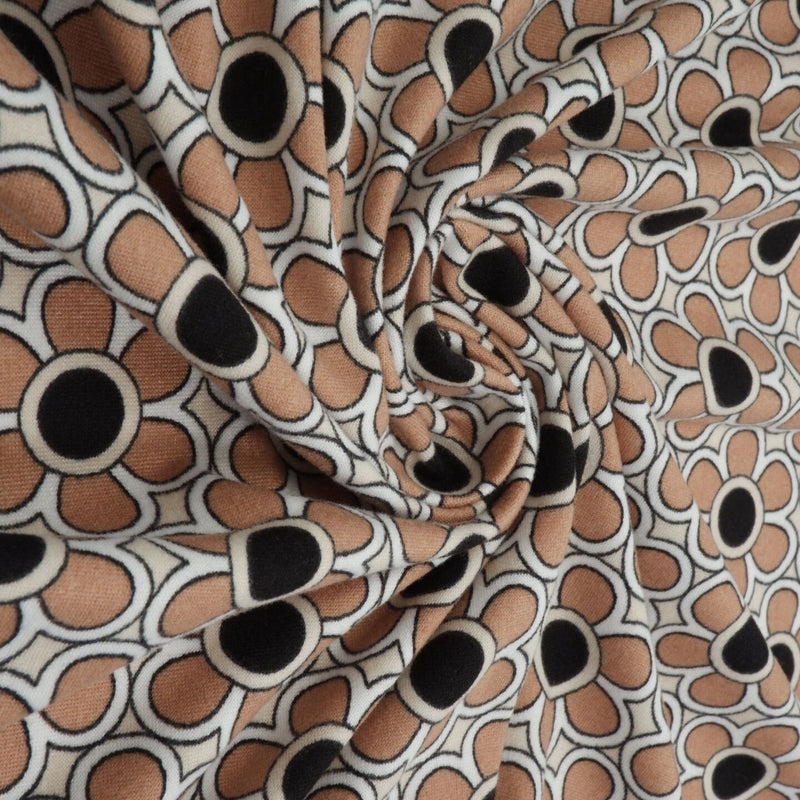 1 Yard Brushed DTY Geo Floral Knit Fabric 170 GSM, 58/60? Wide Polyester Spandex Blend Coco