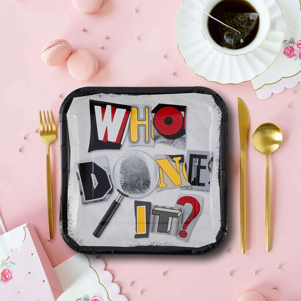 8 Count Mystery Party Who Done It Square Paper Dinner Plates 9 1/4 Inch for Themed Events