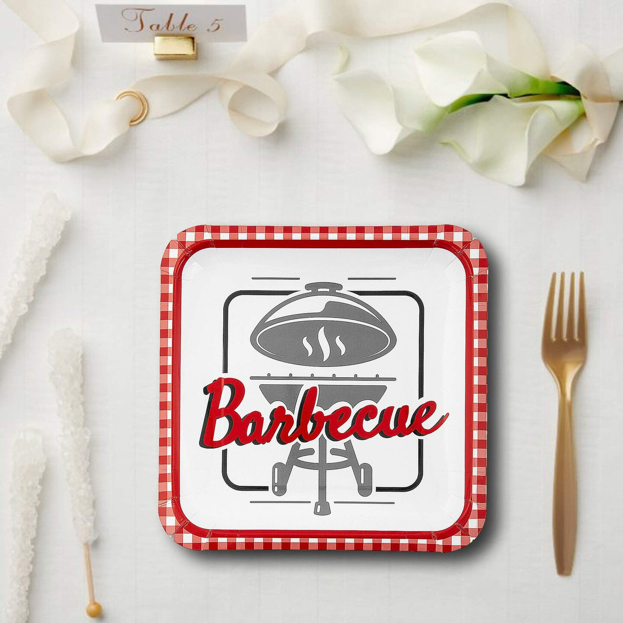 8 Count Backyard BBQ Grill Design Square Paper Dinner Plates 9 Inch for Summer Party