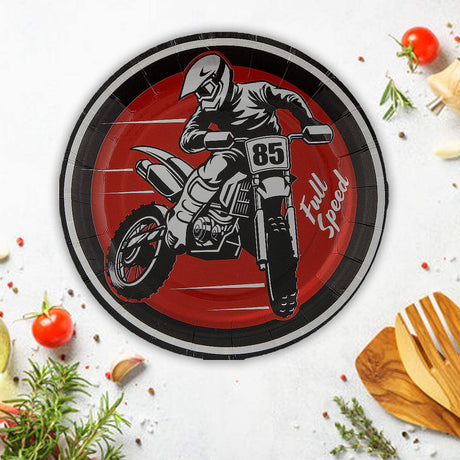 8 Count 7 1/4" Motocross Party Round Disposable Dessert Plates Full Speed Design