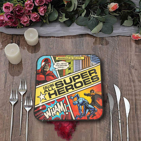 8 Count Superhero Comic Paper Plates 9 Inch Square Birthday Party Supplies