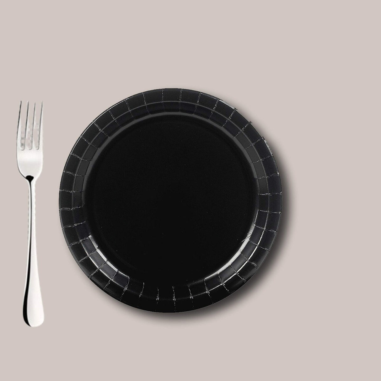 24 Count Black Solid Color Round Paper Dessert Plates for Elegant Parties 7"