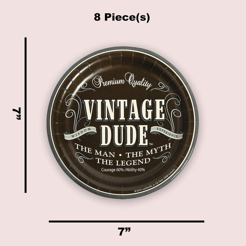 8 Count Vintage Dude Birthday Party Paper Dessert Plates 7 Inch Disposable Tableware for Boys Celebration
