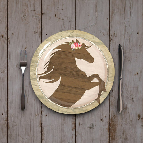 8 Count Crown of Flowers Horse Party Paper Dinner Plates 9 1/2 Inch Disposable Plates for Horse-Themed Celebrations