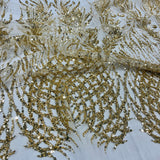 1 Yard Beaded Lace Fabric Embroidered on 100% Polyester Net Mesh
