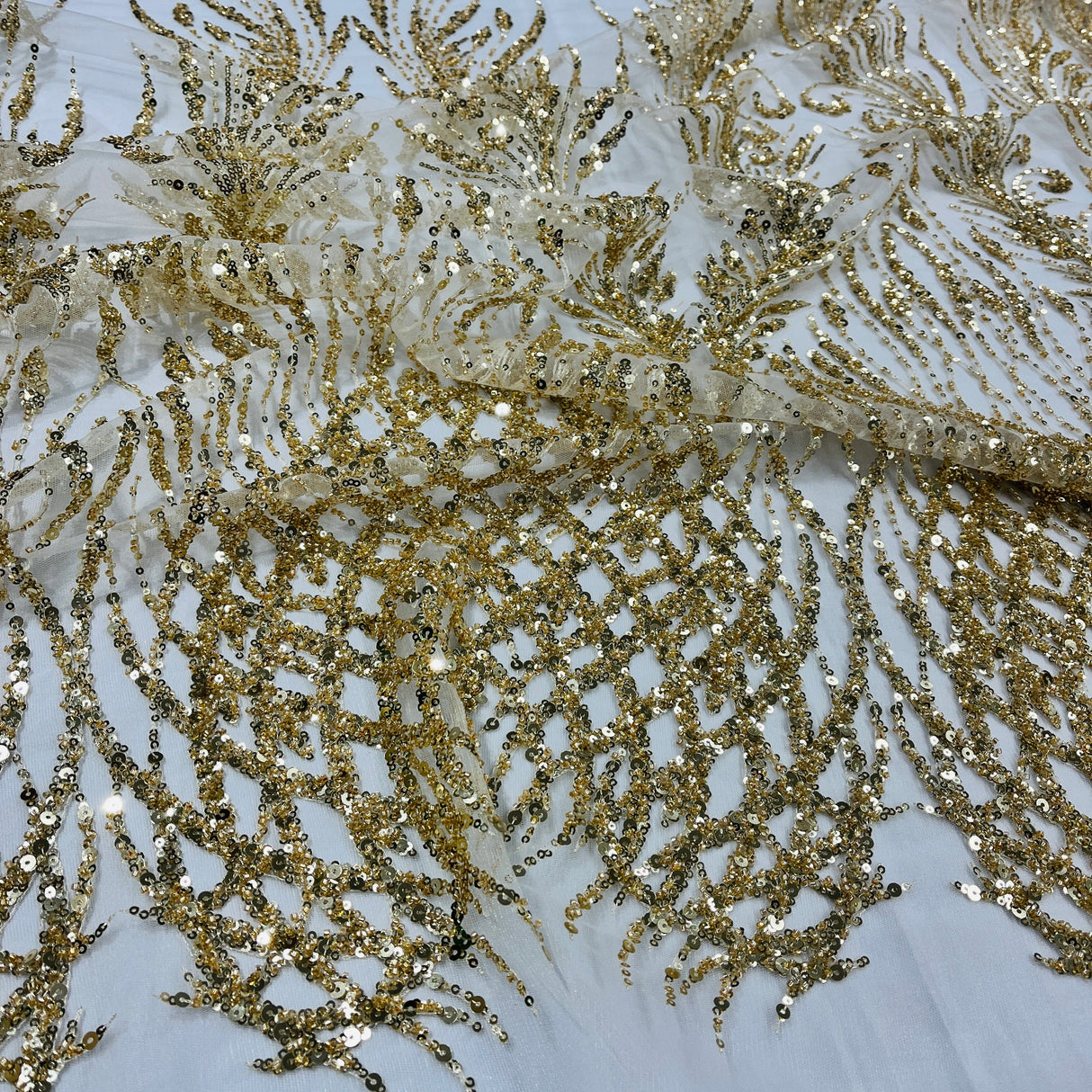 Beaded Lace Fabric on Polyester Net Mesh