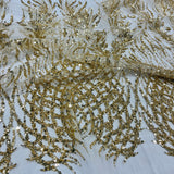 Beaded Lace Fabric on Polyester Net Mesh