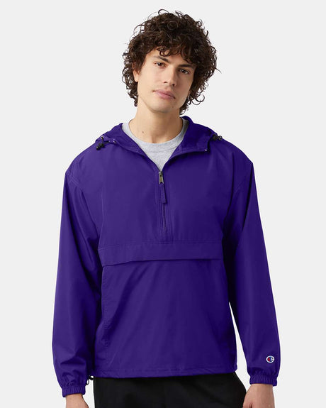 Champion hooded packable quarter zip polyester windbreaker jacket