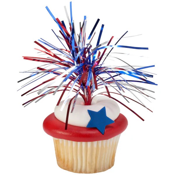 Independence Day Spray Mylar topper celebrate with congratulations Cupcake Cake Pics - set of 6