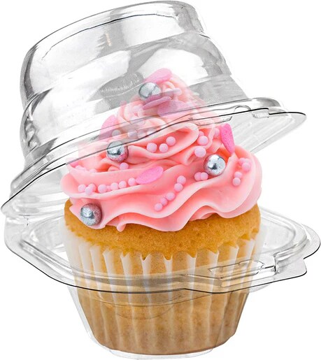 Individual Single One Plastic Cupcake Containers Holder Carrier, Holds 1 cupcake - BPA Free Clear Plastic