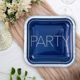 8 Count Happy Birthday Party Blue and Silver Square Paper Dessert Plates