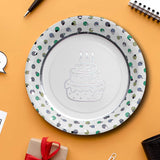 8 Count Birthday Cake Paper Plates Polka Dot Trim Party 7"