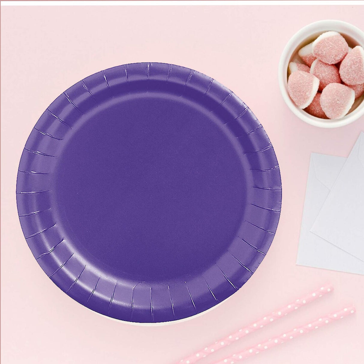 7 Inch Purple Color Round Paper Plates 24 Count for Desserts and Snacks