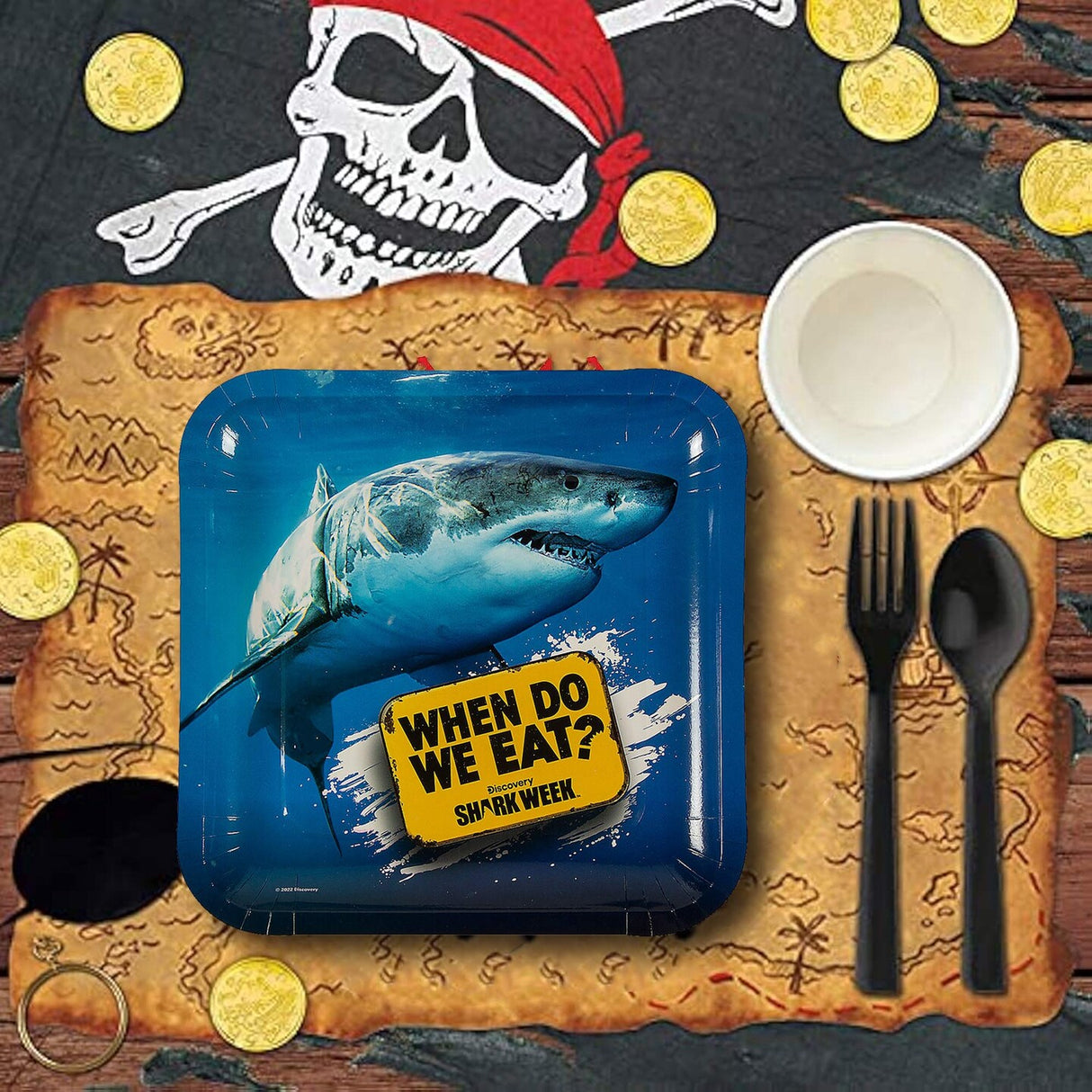 Shark Week Warning Sign Square Paper Plates 9 Inch 8 Count for Sea Life Party