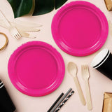 7" Hot Pink Color Round Paper Dessert Plates 24 Count Party Supplies