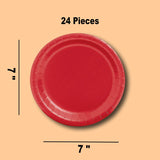 24 Count Vibrant Red Color Paper Dessert Plates for Birthday Wedding Party 7"