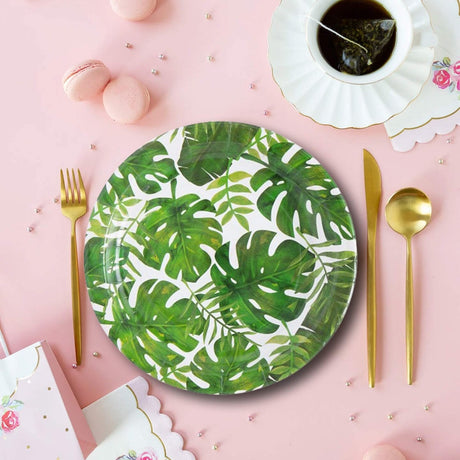 8 Count Palm Leaf Tropical Party Paper Dinner Plates 9 Inch for Luau or Summer Celebration