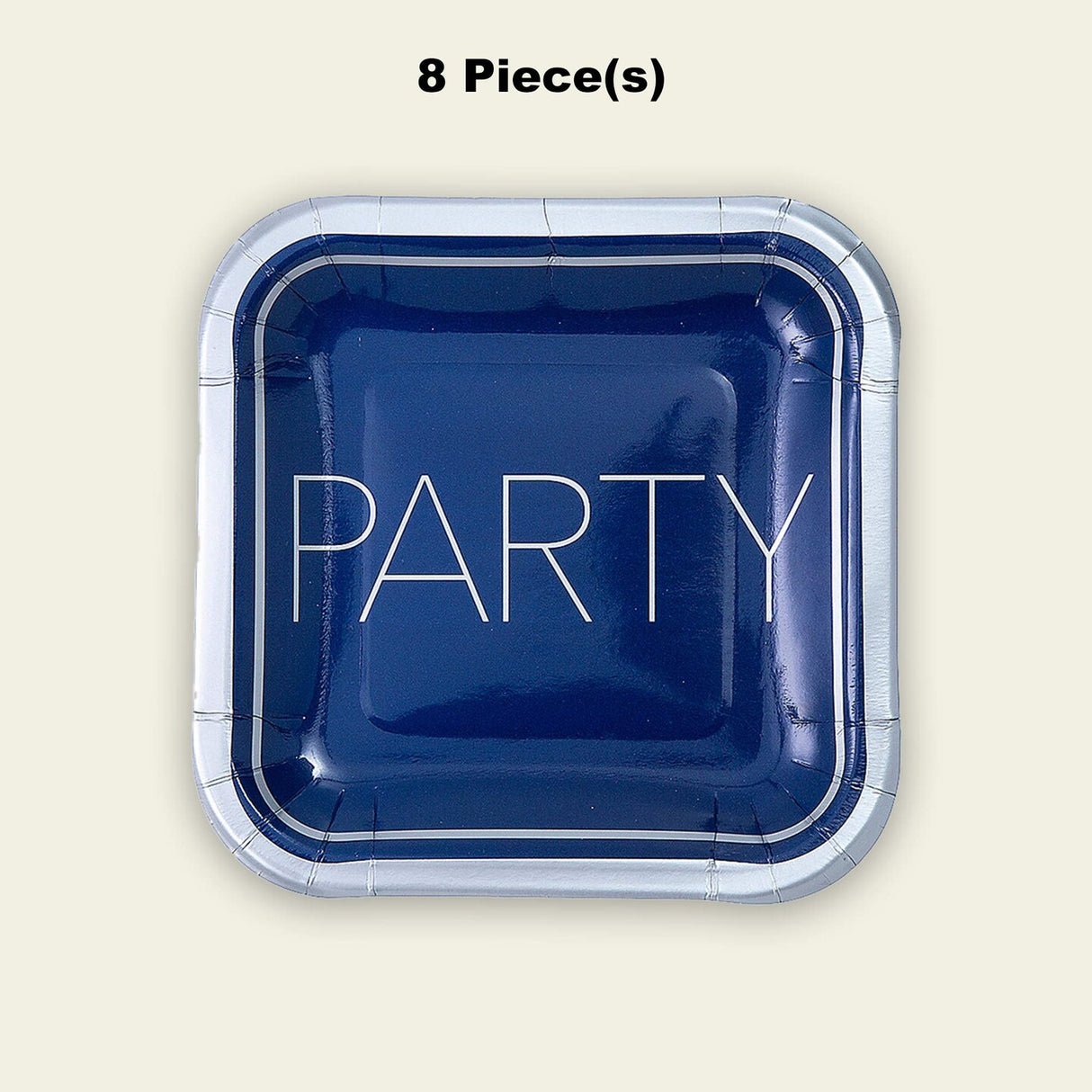 8 Count Happy Birthday Party Blue and Silver Square Paper Dessert Plates