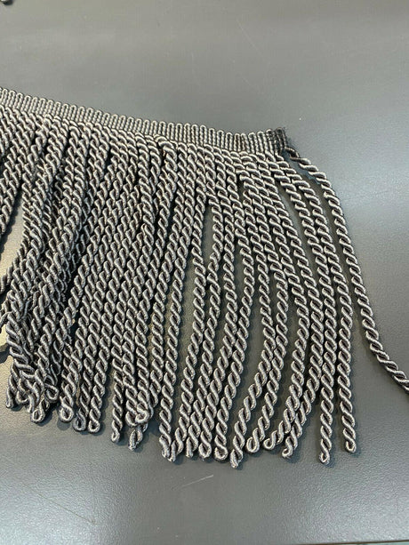 Bullion Fringe 6 Inch Charcoal Trim - Bullion Fringe Fabric, Charcoal, 6" Width (1 Yard)