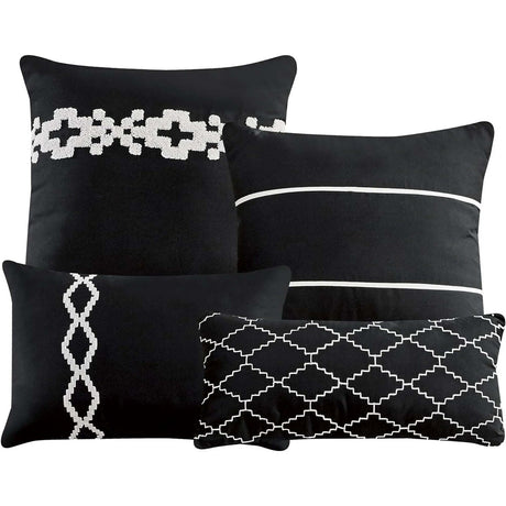 Geometric Embroidery 7 Pieces Black & White Comforter Set