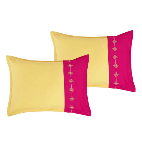 Yellow & Pink Boho Embroidery 7 Pieces Comforter Set