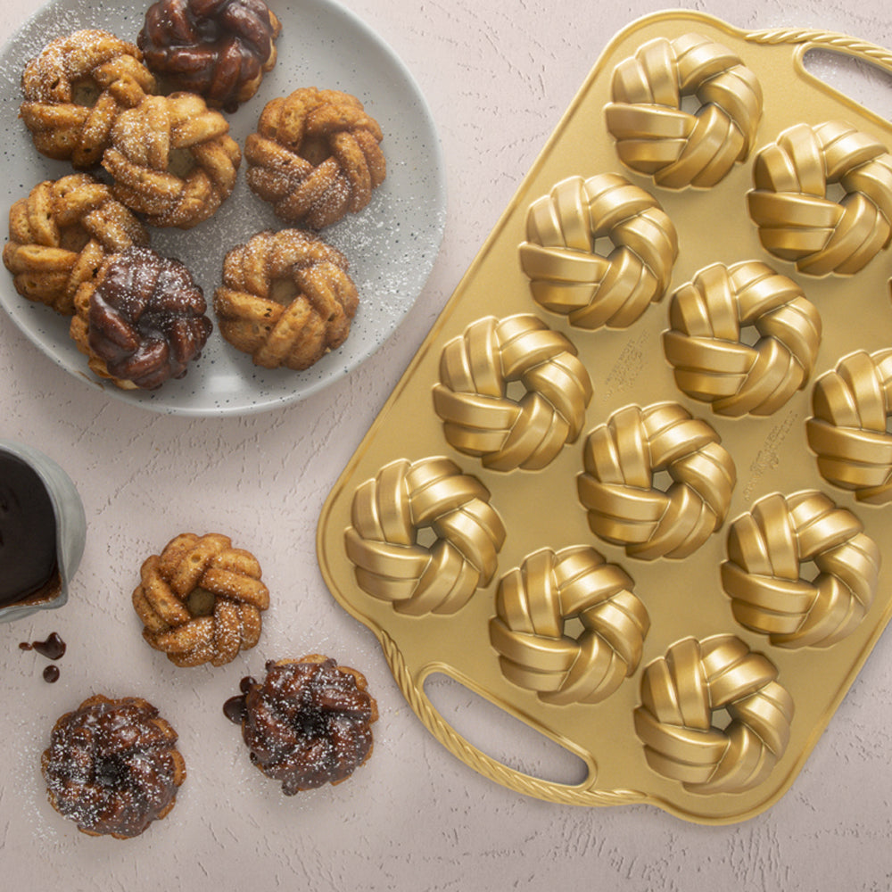 Nordic Ware 75th Anniversary Braided Mini Bundt Pan, 12 Cavities