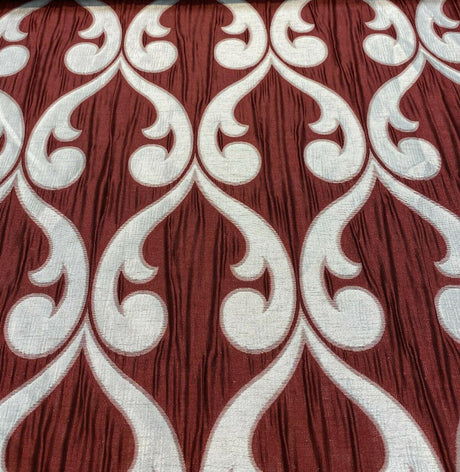 Fleur De Lis Ruby Red Jacquard Reversible Fabric - Ruby Red Fleur De Lis Damask, 58" Width (1 Yard)