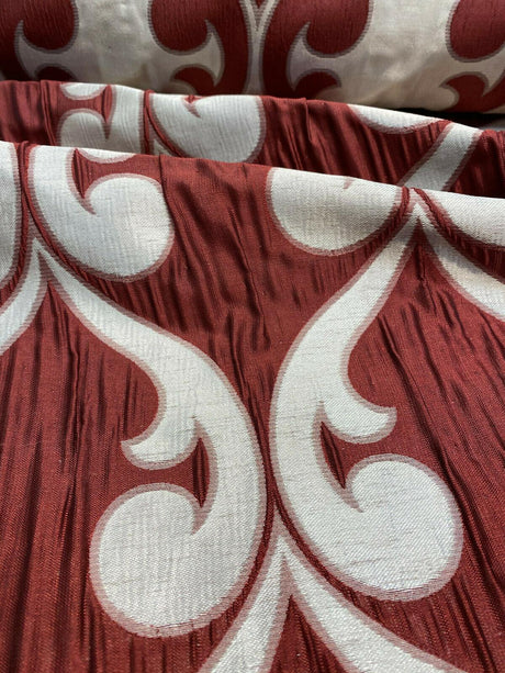 Fleur De Lis Ruby Red Jacquard Reversible Fabric - Ruby Red Fleur De Lis Damask, 58" Width (1 Yard)