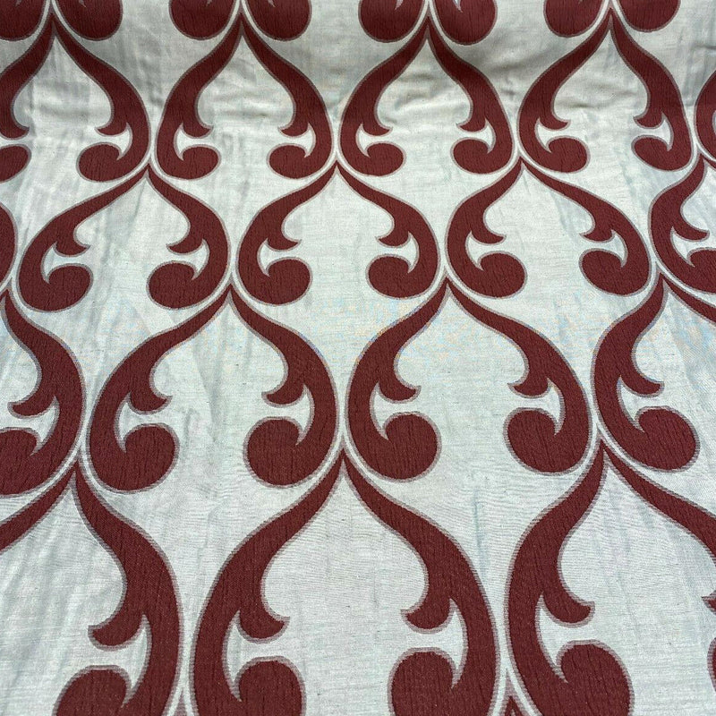 Fleur De Lis Ruby Red Jacquard Reversible Fabric - Ruby Red Fleur De Lis Damask, 58" Width (1 Yard)