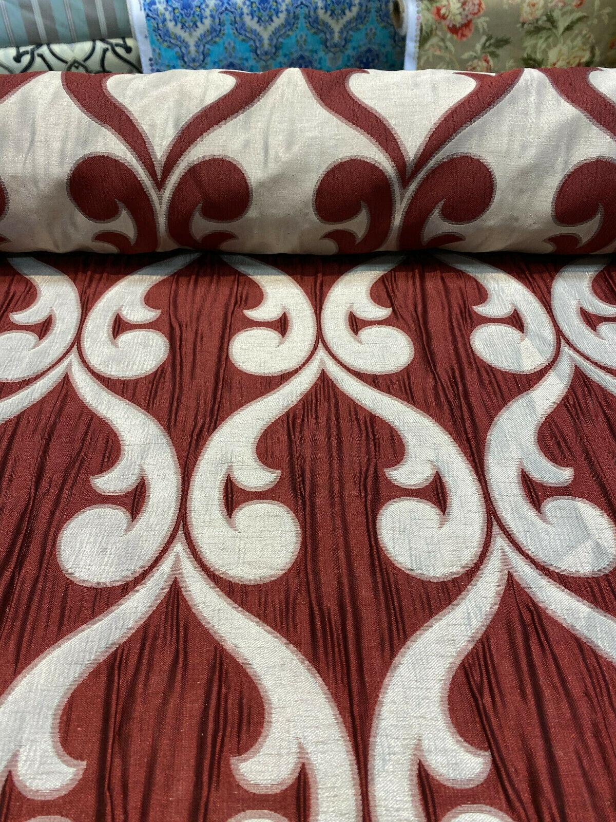 Fleur De Lis Ruby Red Jacquard Reversible Fabric - Ruby Red Fleur De Lis Damask, 58" Width (1 Yard)